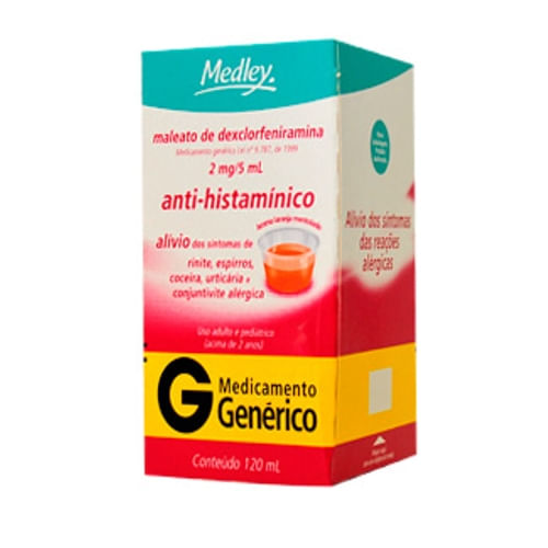 Maleato Dexclorfeniramina 0,4mg Solução Oral 120ml - Genérico - Medley