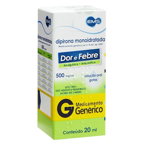Dipirona Sodica 500mg Solução Oral 20ml - Genérico - Ems