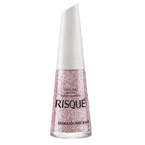 Esmalte Risque Glitter Granola Rosa 8Ml - Risque