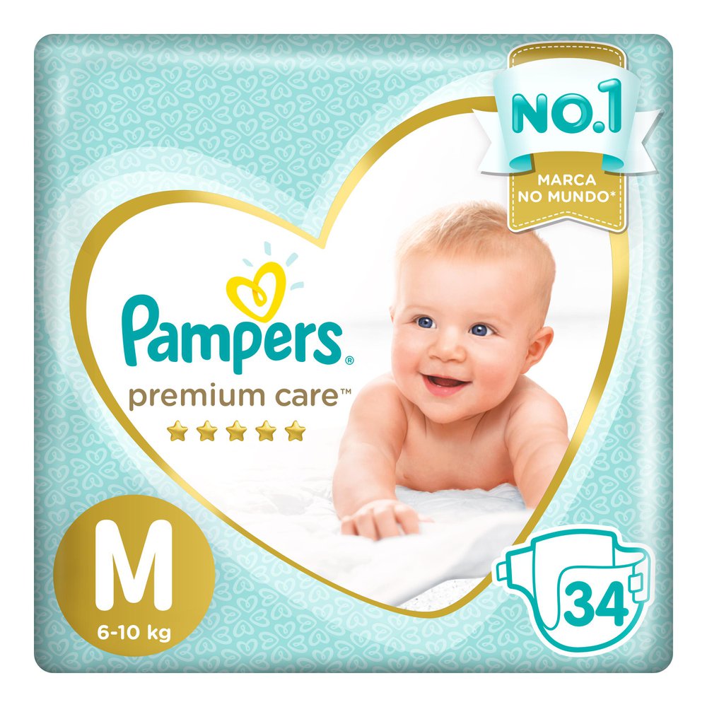 Fralda Premium Care Mega M Pampers com 34 unidades