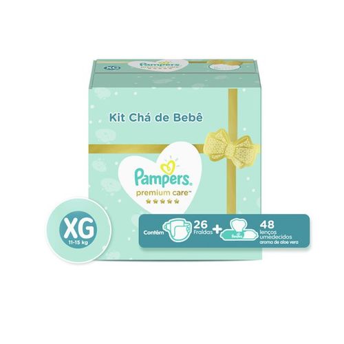 Kit Fralda Pampers Premium Care XG 26 Un + Lenços Umedecidos Aloe Vera 48 Un