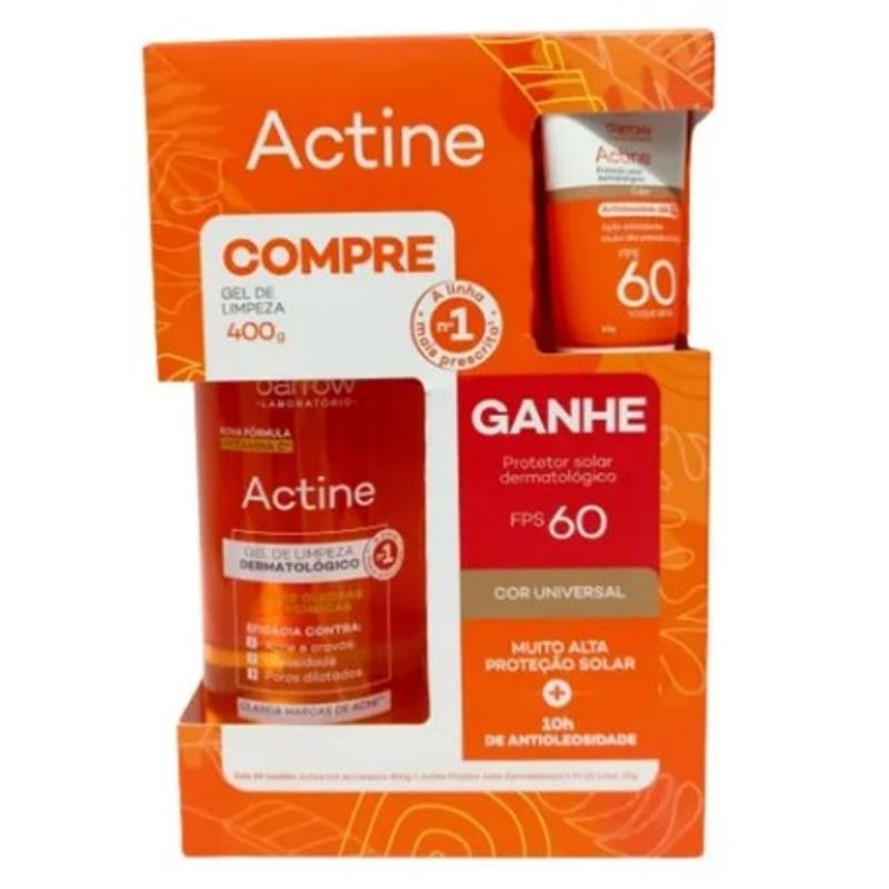 Kit Actine Gel de Limpeza 400g + Protetor Solar FPS 60 20g para Pele Oleosa - Darrow