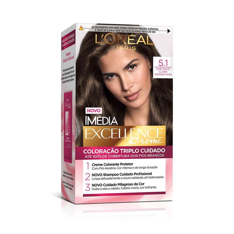 Tinta de Cabelo Imedia Excellence 5.1 Castanho Claro Acinzentado