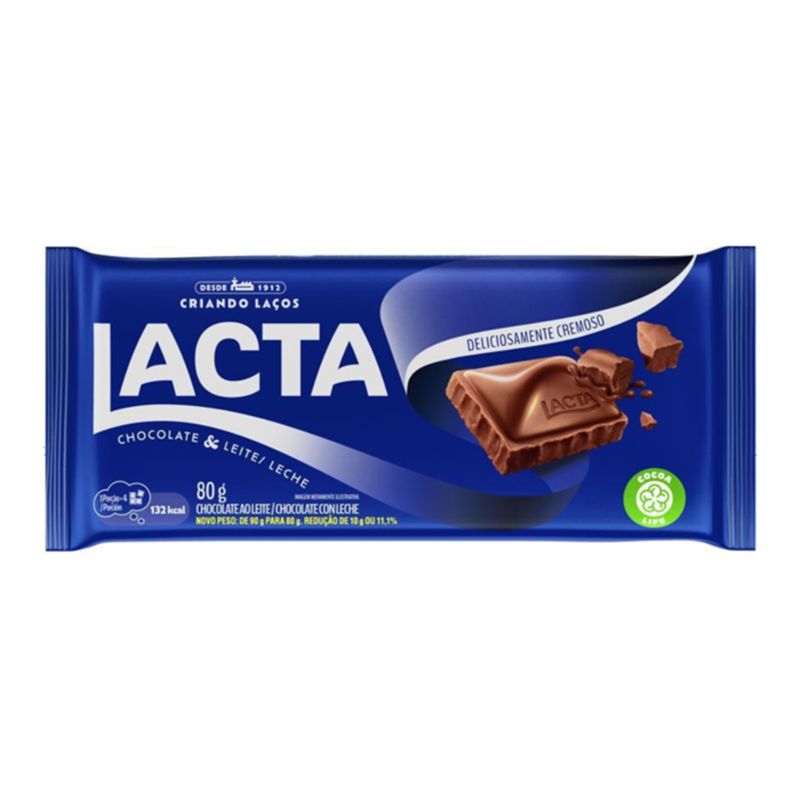 CHOC LACTA AO LEITE 80G