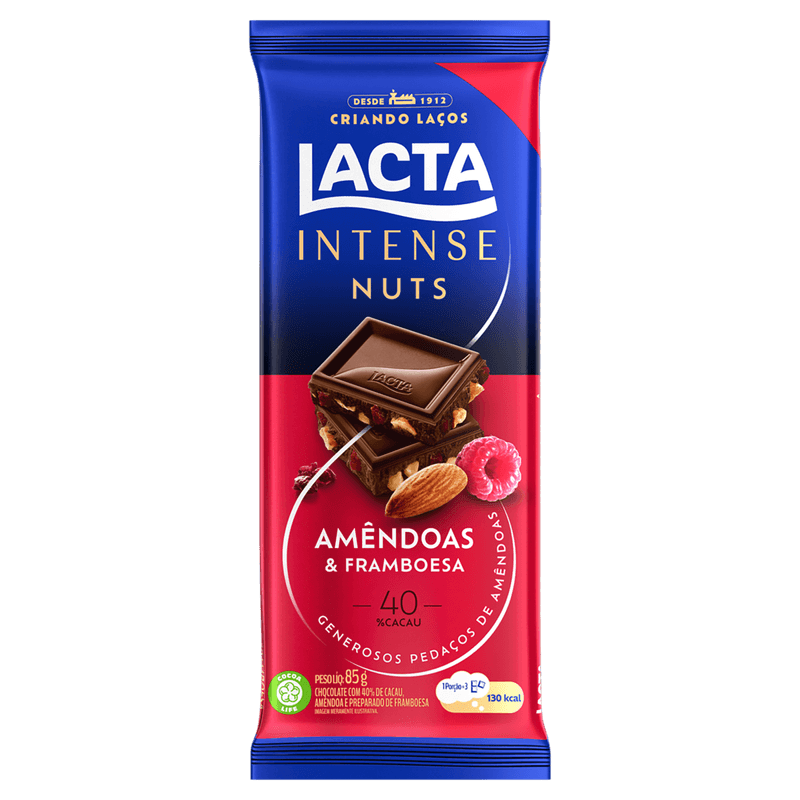 CHOC LACTA NUTS AMEND E FRAMBO 85G