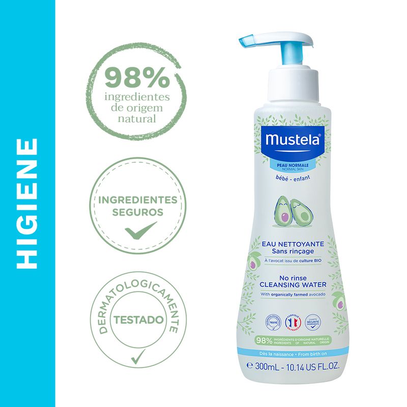 Água de Limpeza Sem Enxágue Mustela Bebê Pele Normal - 300ml