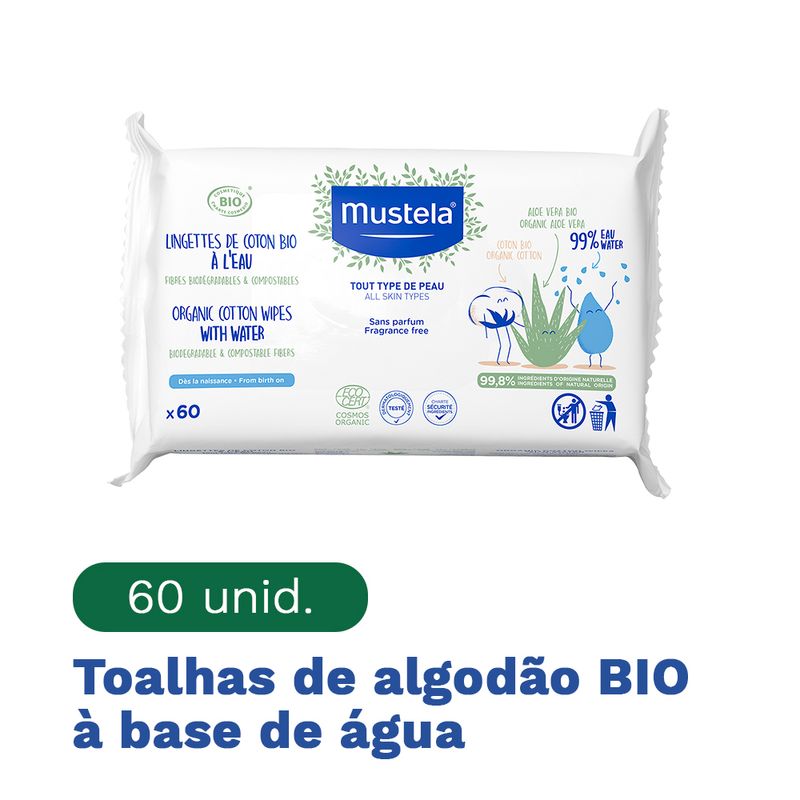 Toalha Umedecida Mustela Algodão Bio - 60 unidades