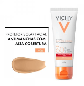 Protetor Solar Facial Fps 60 Vichy Antimanchas com Cor 4.0 Toque Seco - 40g  - Drogarias Tamoio | Farmácia Online 24h