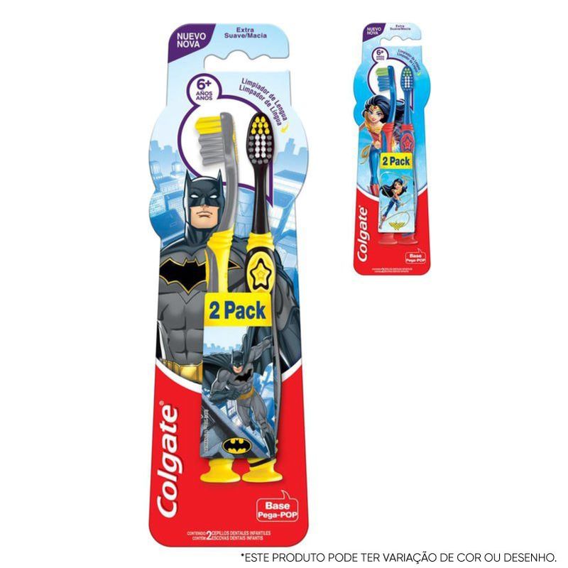 Escova de Dentes Colgate Smiles 6+ Anos Batman e Mulher Maravilha - 2 unidades