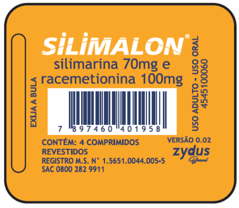 Silimalon Silimarina 70mg + Racemetionina 100mg Zydus - 4 comprimidos