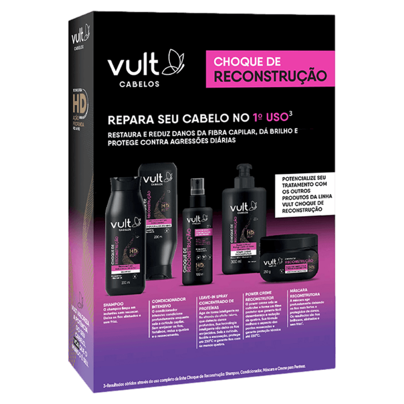 Kit Shampoo 200ml + Condicionador 200ml Vult Cabelos Choque de Reconstrução