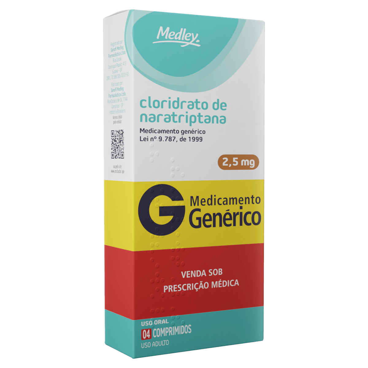 Cloridrato de Naratriptana Medley 2,5mg 4 Comprimidos - Drogaria Rosário