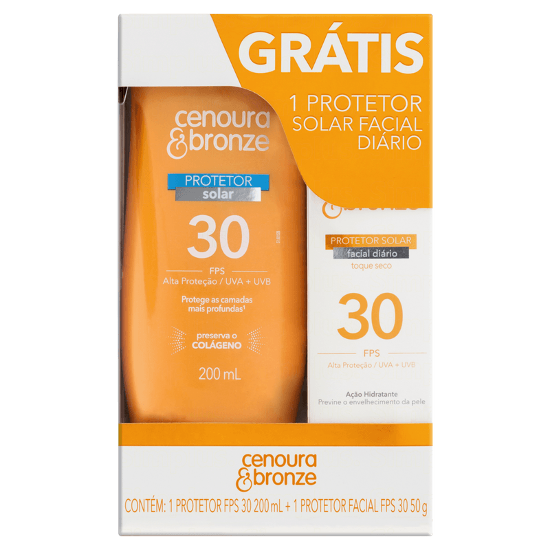 Kit Protetor Solar Corporal Cenoura & Bronze FPS30 200ml e Protetor Facial FPS30 50g