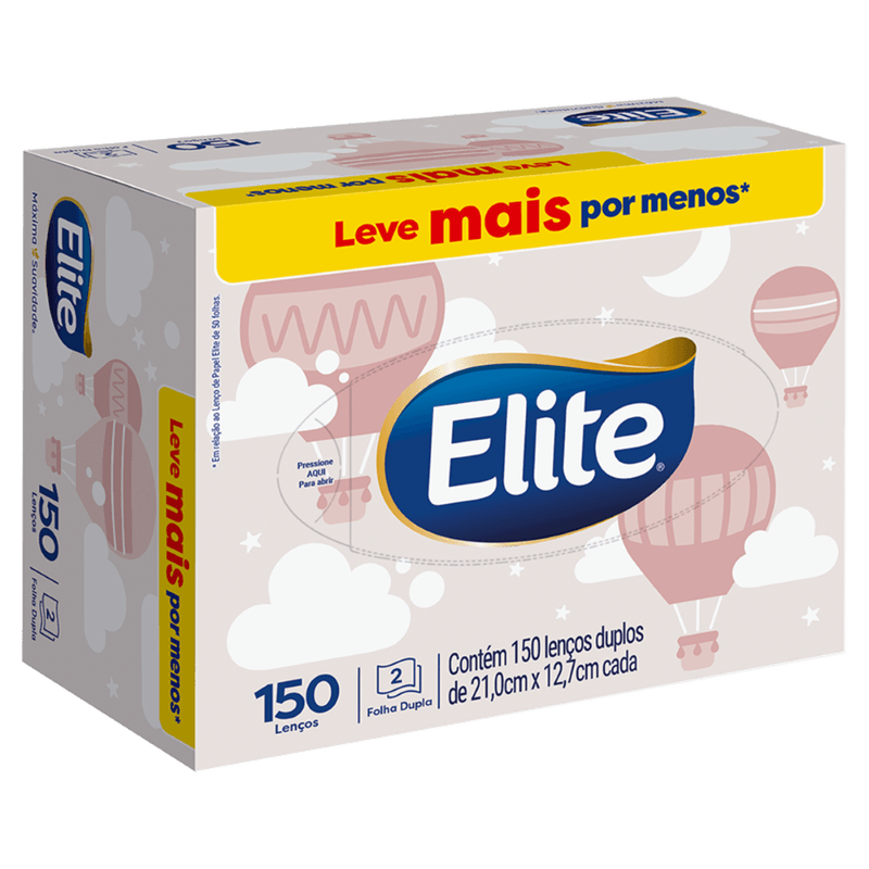 Lenço de Papel Folha Dupla Elite - 150 Unidades