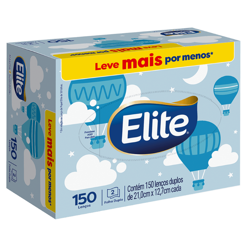 Lenço de Papel Folha Dupla Elite - 150 Unidades