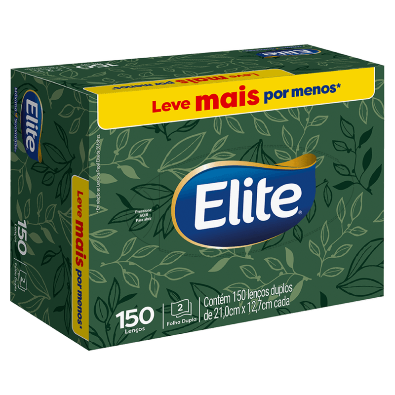 Lenço de Papel Folha Dupla Elite - 150 Unidades