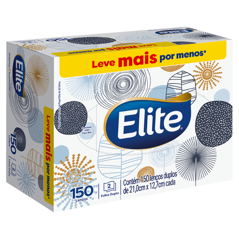 Lenço de Papel Folha Dupla Elite - 150 Unidades