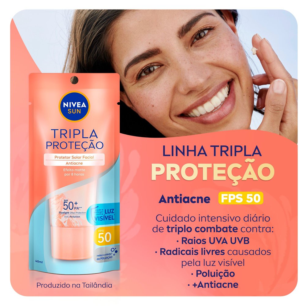 Protetor Solar Facial Tripla Proteção FPS 50 40ml NIVEA SUN