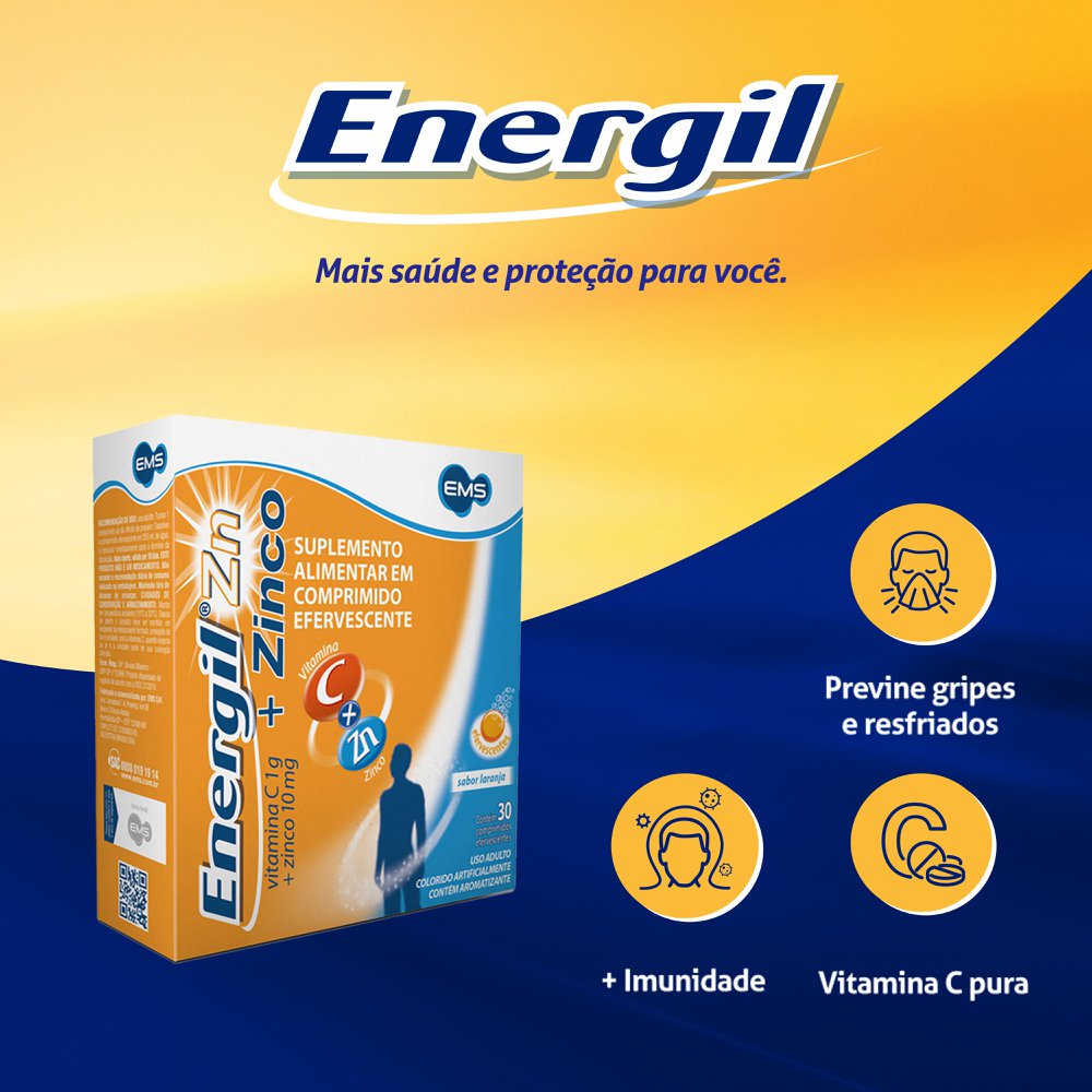 Energil Zn EMS Vitamina C 1g + Zinco 10mg Comprimidos