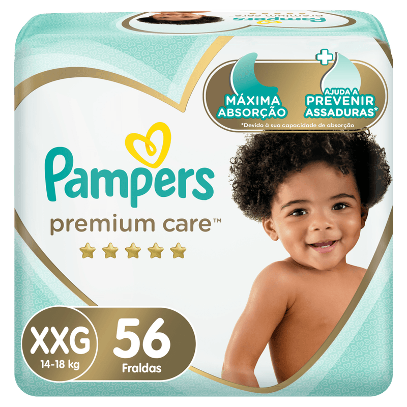 Fralda Descartável Infantil Pampers Premium Care XXG 14 a 18kg - 56 Unidades