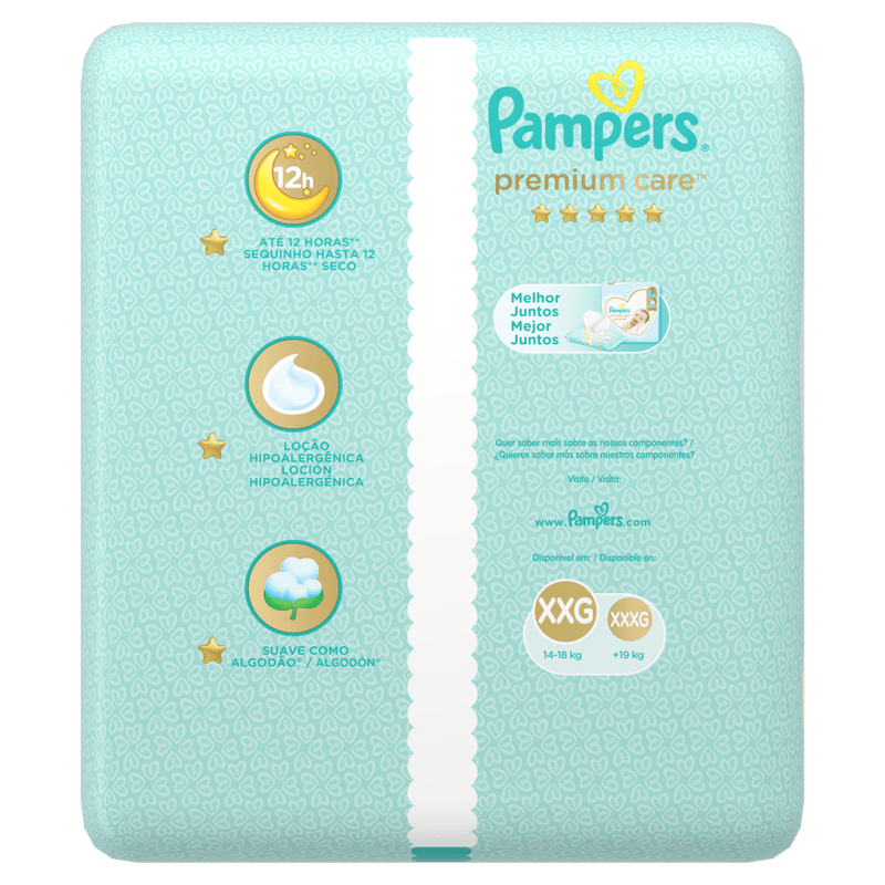 Fralda Descartável Infantil Pampers Premium Care XXG 14 a 18kg - 56 Unidades