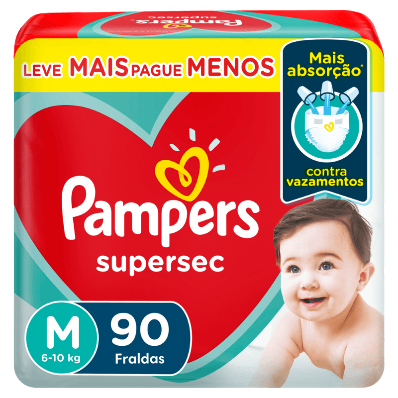 Fralda Descartável Infantil Pampers Supersec M - 90 Unidades