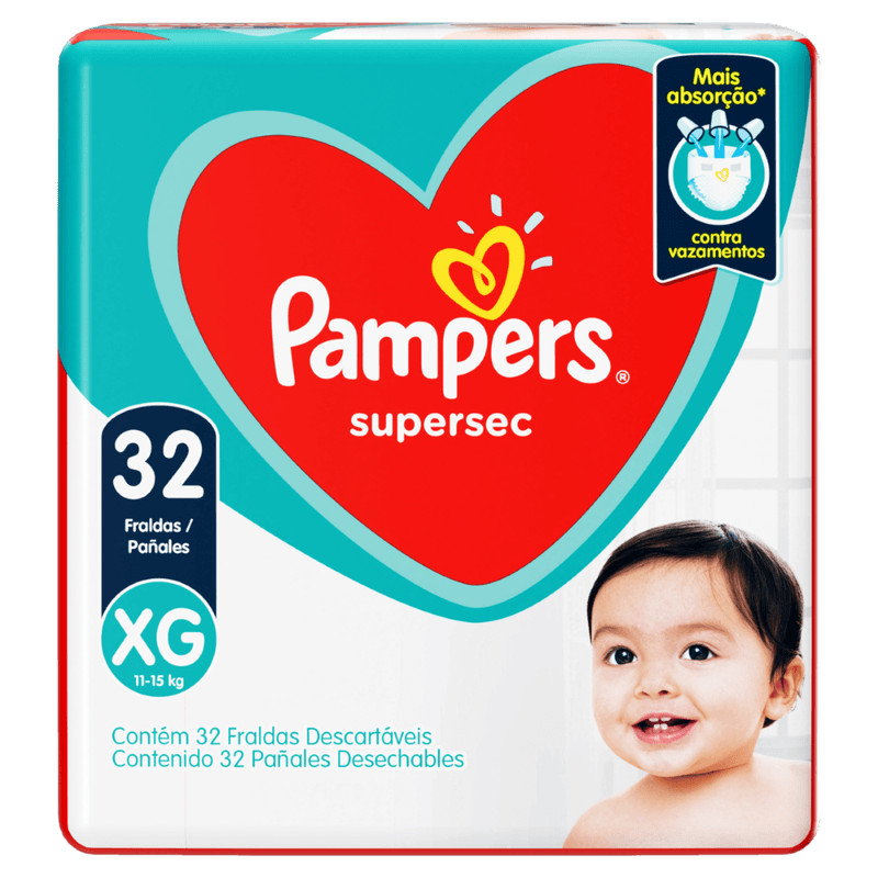 Fralda Descartável Infantil Pampers Supersec XG - 32 Unidades