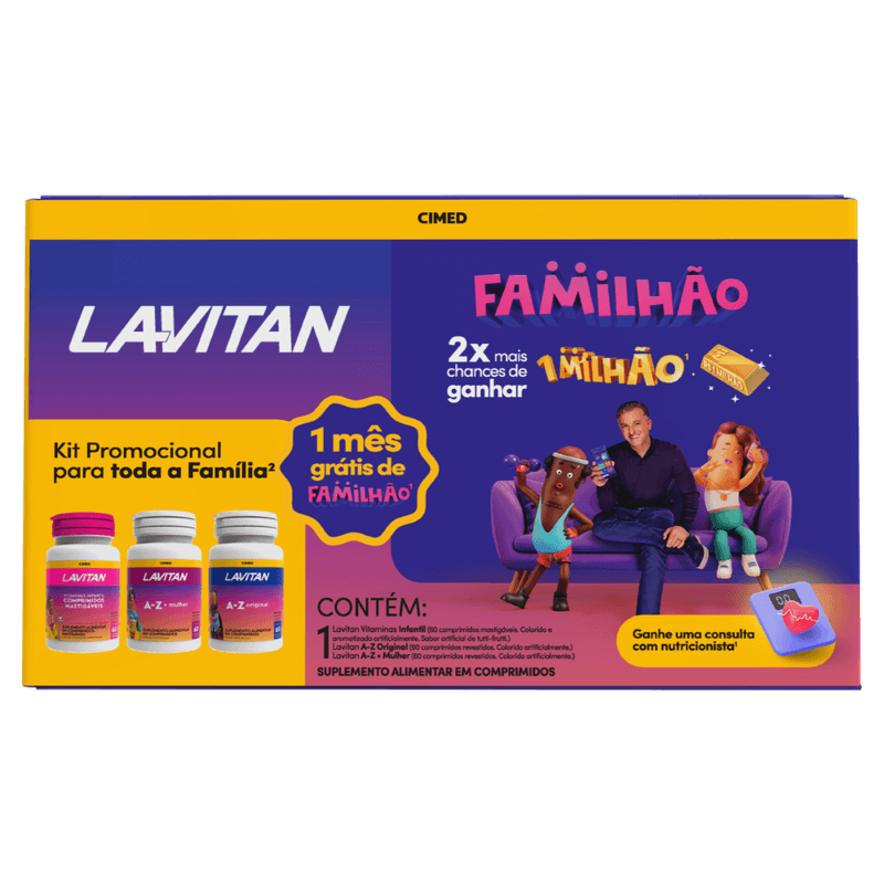 Kit Lavitan Familhão A-Z Mulher + A-Z Original + Suplemento Infantil Tutti Frutti - 60 Comprimidos