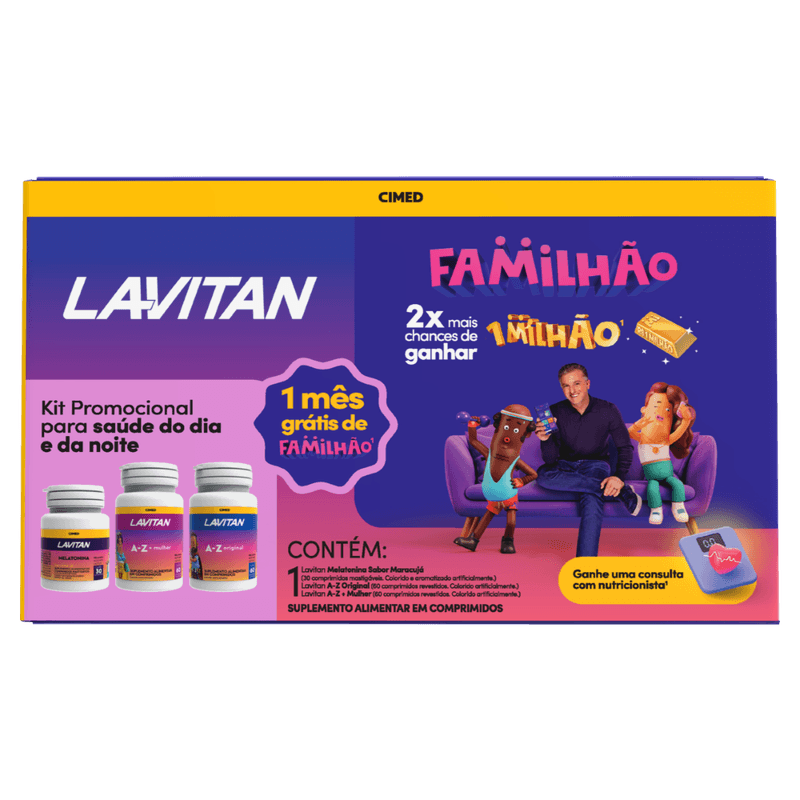 Kit Lavitan Familhão A-Z + Mulher + A-Z Original 60 Comprimidos (cada) + Melatonina Maracujá 30 Comprimidos Mastigáveis