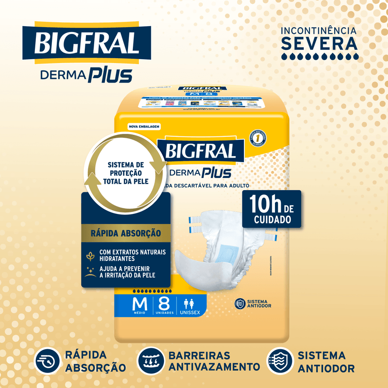 Fralda Bigfral  Derma Plus M - 8 Unidades