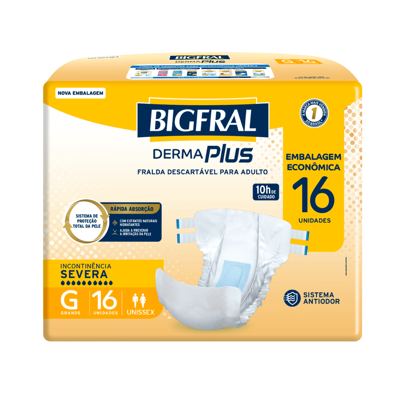 Fralda Geriátrica Bigfral Derma Plus G - 16 unidades