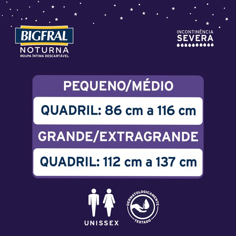 Roupa Íntima Descartável Unissex Bigfral Noturna P/M - 16 Unidades