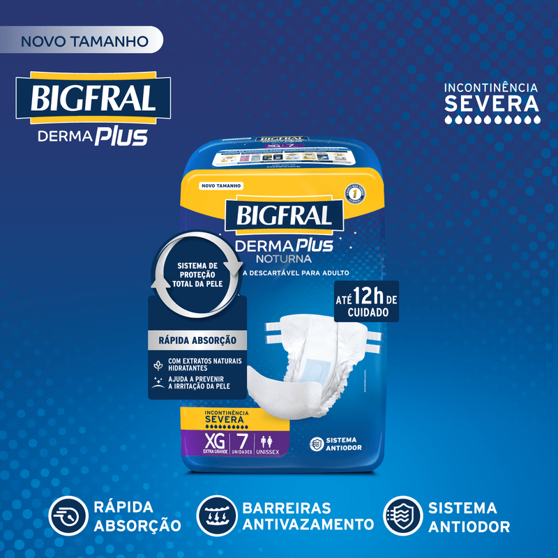 Fralda Geriátrica Bigfral Derma Plus Noturna  XG - 7 Unidades