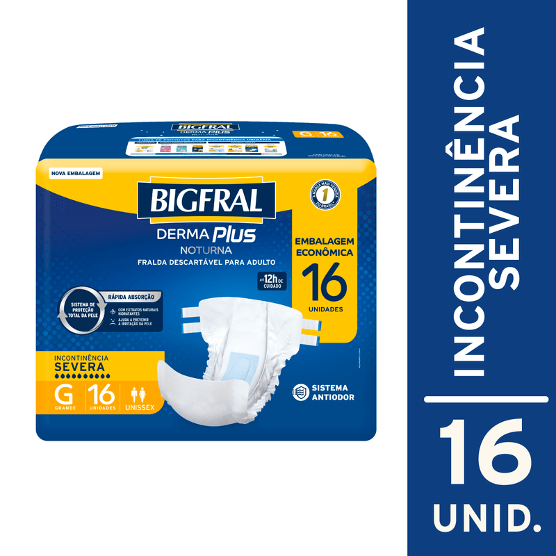 Fralda Descartável Adulto Bigfral Derma Plus Noturna G - 16 Unidades