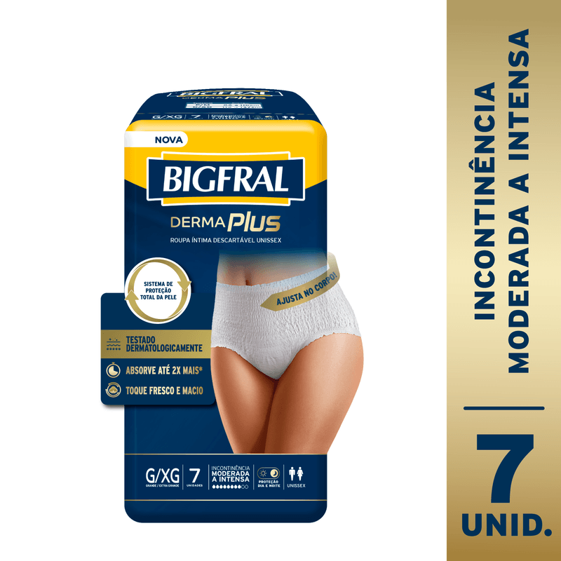 Roupa Íntima Descartável Unissex Bigfral Derma Plus G/XG - 7 Unidades