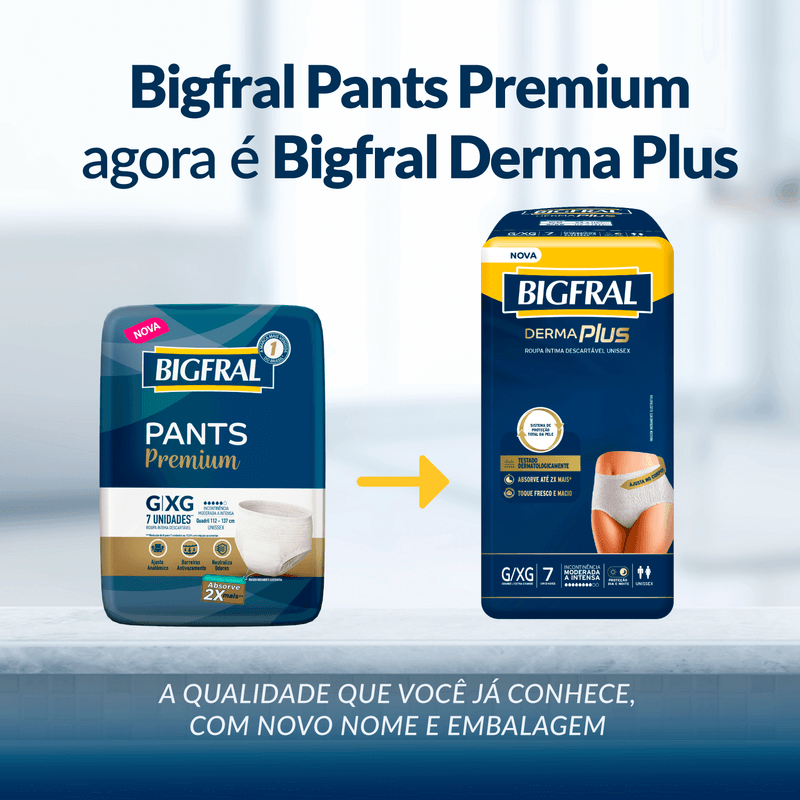 Roupa Íntima Descartável Unissex Bigfral Derma Plus G/XG - 7 Unidades