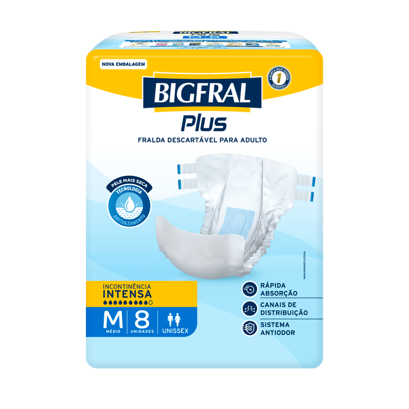 Fralda Descartável Adulto Bigfral Plus M - 8 Unidades