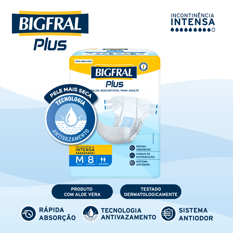 Fralda Descartável Adulto Bigfral Plus M - 8 Unidades