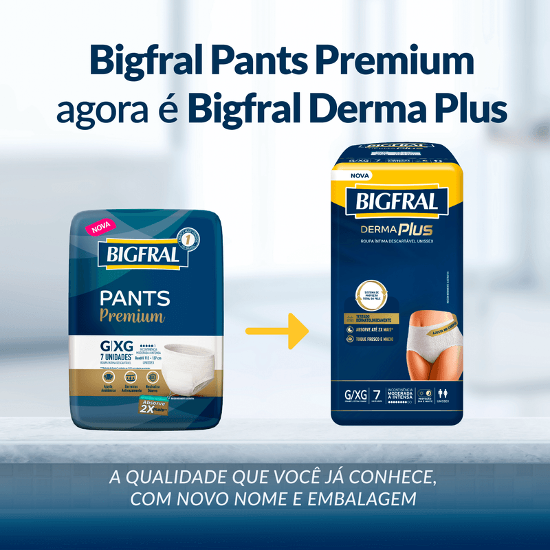 Roupa Íntima Descartável Unissex Bigfral Derma Plus G/XG 24 Unidades com Inibidor de Odor