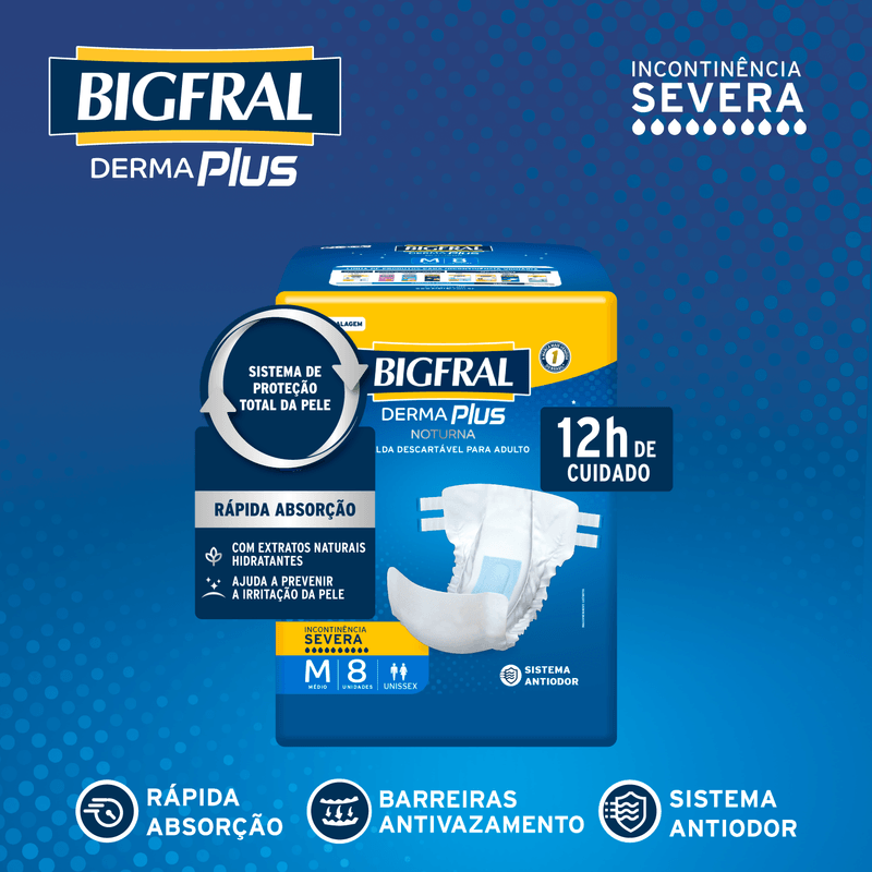 Fralda Bigfral Derma Plus Noturna M - 8 Unidades