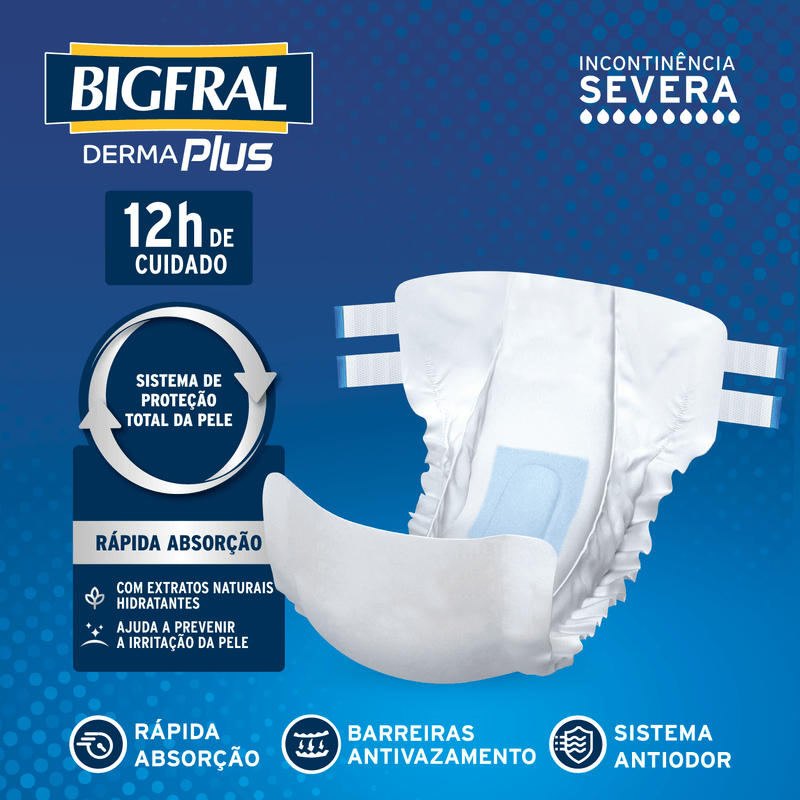 Fralda Bigfral Derma Plus Noturna M - 8 Unidades