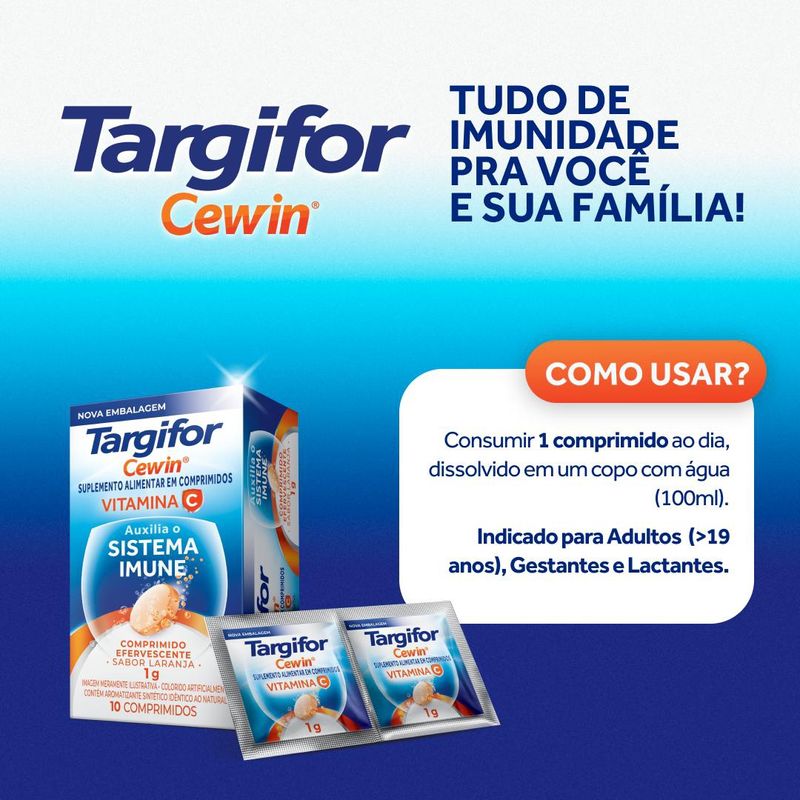Vitamina C Targifor Cewin Laranja - 10 Comprimidos Efervescentes