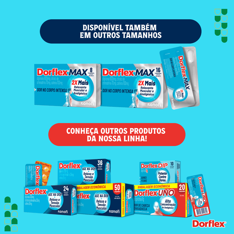 Dorflex Max Analgésico e Relaxante Muscular Dipirona 600mg - 8 comprimidos