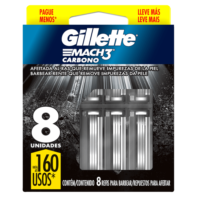 Carga-de-Aparelho-para-Barbear-Gillette-Mach3-Carbono-8-Unidades-