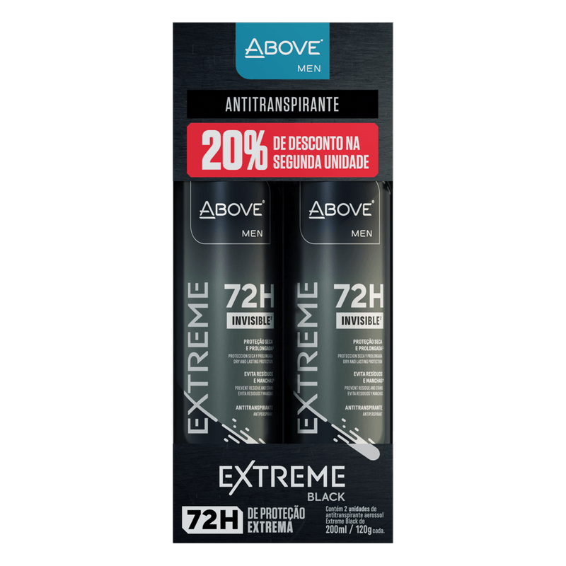 Desodorante-Jato-Seco-Aerossol-Invisible-Black-72h-Above-Men-Extreme-2-Unidades-200ml-Cada
