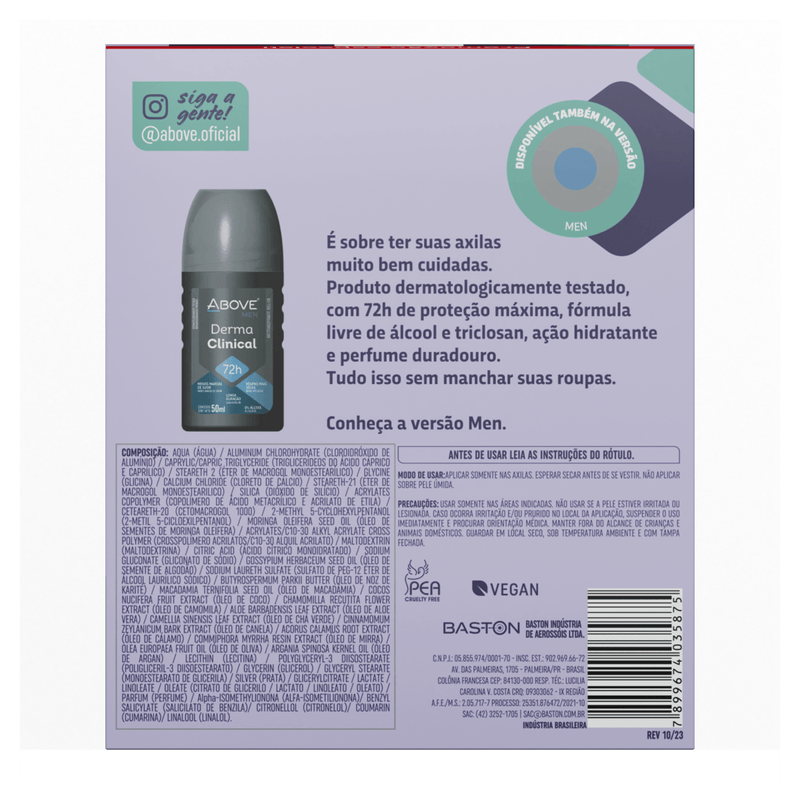 Desodorante--Roll-On-72h-Above-Women-Derma-Clinical-2-Unidades-50ml-Cada