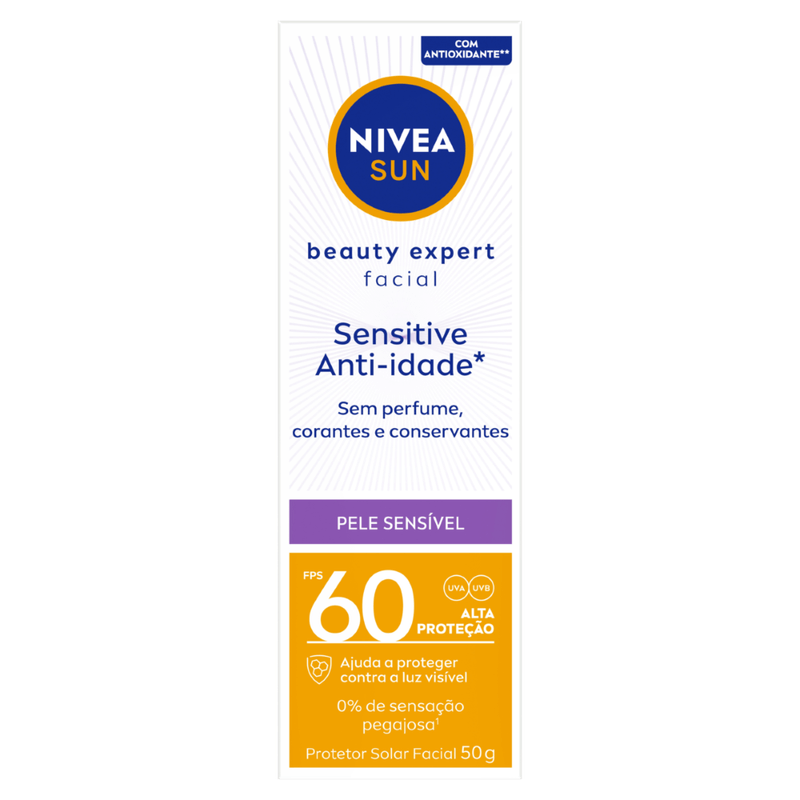 Protetor-Solar-Facial-Sensitive-Anti-Idade-FPS-60-Nivea-Sun-Beauty-Expert---50g