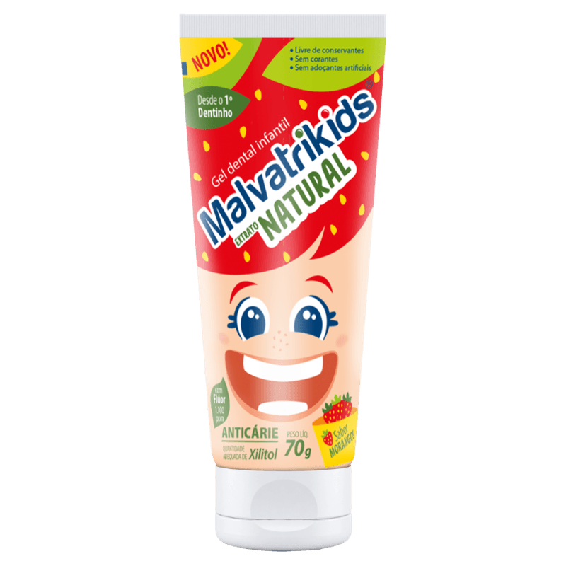 Gel-Dental-Infantil-com-Fluor-Extrato-Natural-Morango-Malvatrikids---70g