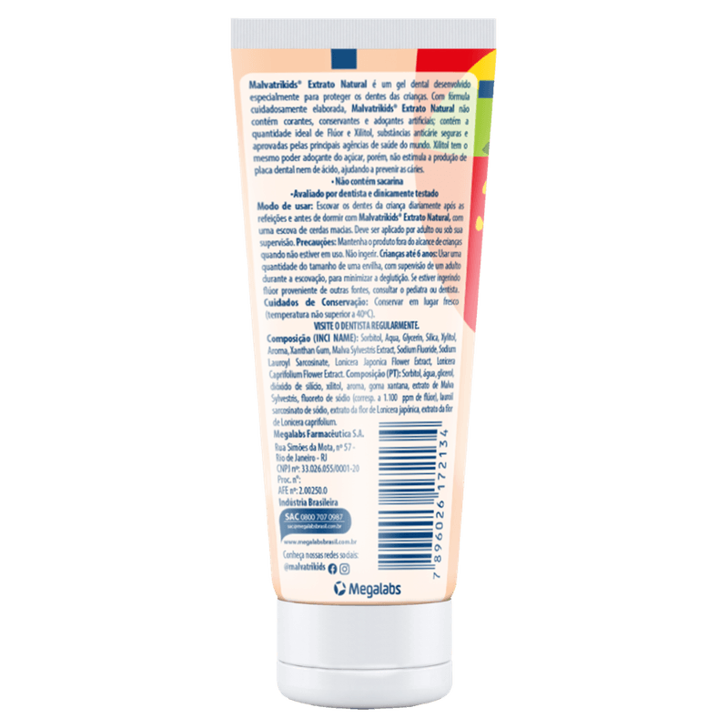 Gel-Dental-Infantil-com-Fluor-Extrato-Natural-Morango-Malvatrikids---70g