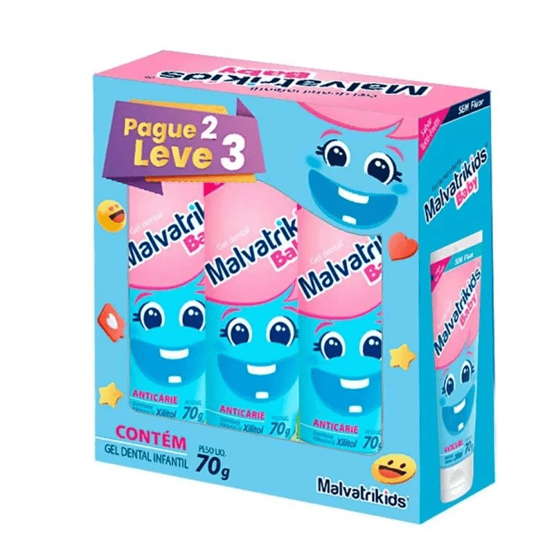 Kit-Gel-Dental-Malvatrikids-Baby-sem-Fluor-Tutti-Frutti-70g---3-Unidades